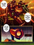 anthro biped blood bodily_fluids dialogue machine male red_body sitting_on_throne solo speech_bubble text yellow_eyes friedri_ce new_blood_interactive ultrakill v2_(ultrakill) humanoid robot robot_humanoid 2024 comic english_text hi_res