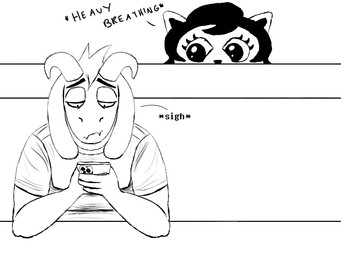anthro breath cellphone duo electronics female horn male on_phone panting phone sigh smartphone text wide_eyed komododad deltarune undertale undertale_(series) asriel_dreemurr catty_cattenheimer boss_monster_(undertale) bovid caprine domestic_cat felid feline felis goat mammal 2025 4:3 black_and_white comic digital_media_(artwork) english_text hi_res monochrome