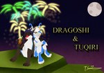 claws duo eyes_closed fireworks paws sitting tail tongue tongue_out mythology dragoshi tuqiri crux dragon mythological_creature mythological_scalie scalie hi_res