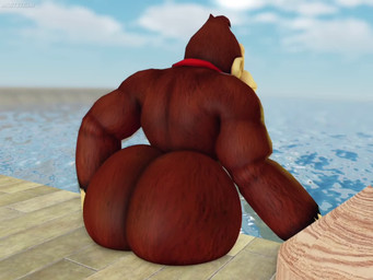 5_fingers accessory anthro big_butt brown_body brown_fur butt fingers fur male mostly_nude mouth_closed necktie necktie_only outside rear_view red_necktie seaside sitting solo muitetium donkey_kong_(series) nintendo you_may_spank_it_once donkey_kong_(character) ape gorilla haplorhine mammal primate 2026 3d_(artwork) 3d_animation 4:3 animated digital_media_(artwork) english_description high_framerate loop meme no_sound short_playtime video