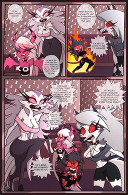 angry anthro argument big_breasts breasts clothing crop_top dialogue female fire group male male/female profanity shirt text thick_thighs tight_clothing topwear gatojack3 hellaverse helluva_boss mythology loona_(helluva_boss) millie_(helluva_boss) moxxie_(helluva_boss) stella_(helluva_boss) verosika_mayday canid canid_demon canine demon hellhound humanoid imp mammal mythological_canine mythological_creature owl_demon succubus absurd_res comic english_text hi_res