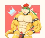 abs anthro armband bowser_logo bowser_logo_jockstrap bowser_logo_underwear bracelet clothing collar horn jewelry jockstrap looking_at_viewer male muscular muscular_anthro muscular_male nipples non-mammal_nipples pecs pubes shell simple_background smile solo spiked_armband spiked_bracelet spiked_collar spiked_shell spiked_tail spikes spikes_(anatomy) tail underwear koto_rabbit75 mario_bros nintendo bowser koopa scalie hi_res