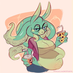 anthro beverage breasts bubble_tea female geek navel nerd pregnant pregnant_anthro pregnant_female solo tentacles tentacles_on_female nerds 1:1 hi_res