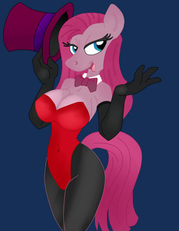 4_fingers anthro armwear bedroom_eyes black_clothing black_gloves black_handwear black_legwear black_pantyhose blue_eyes bow_tie breasts cleavage clothed clothing collar curvy_figure elbow_gloves eyeliner female fingers fur gloves hair handwear hat headgear headwear holding_clothing holding_hat holding_headgear holding_headwear holding_object legwear leotard makeup narrowed_eyes navel open_mouth open_smile pantyhose pink_body pink_bow_tie pink_clothing pink_fur pink_hair pink_hat pink_headwear pink_tail red_clothing red_leotard seductive shirt_collar smile smiling_at_viewer solo straight_hair straight_tail tail three-quarter_view top_hat white_collar white_shirt_collar king-cheetah krazykari friendship_is_magic hasbro my_little_pony pinkamena_(mlp) pinkie_pie_(mlp) equid equine horse mammal pony 2015 alpha_channel artist_collaboration colored portrait three-quarter_portrait