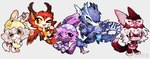 :3 ambiguous_gender blue_body blue_feathers chibi feathers feral fur group kemono one_eye_closed purple_body purple_fur semi-anthro simple_background weibo_logo white_background wink zhang_gun weibo avian bird scalie hi_res