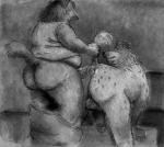 anthro anthro_on_feral anus archived_source balls bd belly bestiality bodily_fluids bottomwear bottomwear_down butt canid canine canis clothed clothing cum cumshot domestic_dog duo ejaculation erection feral fur genital_fluids genitals graphite_(artwork) humanoid_genitalia humanoid_penis hyena looking_pleasured male male/male mammal monochrome orgasm overweight pants pants_down partially_clothed pencil_(artwork) penis raised_tail shaggy_hair shirt slightly_chubby smile spotted_hyena tail tail_grab tail_pull tank_top thick_thighs topwear traditional_media_(artwork)