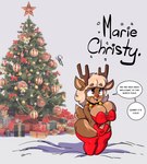 anthro antlers big_breasts big_butt bow_ribbon breasts butt christmas_tree clothing dialogue female freckles gift holidays horn legwear plant red_nose scut_tail shaking shivering short_tail snow solo speech_bubble stockings tail text thick_thighs tree wide_hips carlos_jurado_cartoons christmas marie_christy_(cjr_cartoons) deer mammal new_world_deer reindeer 2024 character_name english_text hi_res signature