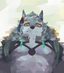beard black_nose facial_hair fur grey_body grey_fur male orange_eyes solo yellow_sclera ohifura sdorica law_(sdorica) canid canine canis mammal wolf 2020 colored hi_res