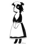 :< anthro black_body black_fur clothing countershading fur gloves_(marking) maid_headdress maid_uniform markings simple_background solo standing uniform white_background white_body white_fur nekobungi canid canine canis domestic_dog mammal 2024 black_and_white digital_drawing_(artwork) digital_media_(artwork) hi_res monochrome signature