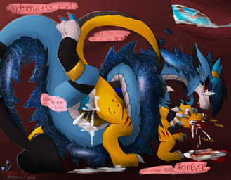 anal anal_penetration angry anklet balls beaten beating bite bite_mark blood blood_from_mouth blood_in_mouth blood_on_penis blood_spatter blue_body blue_penis bodily_fluids bruised bruised_face coiled_up cosmic_hair cosmic_mane crying cum cum_from_mouth cum_in_mouth cum_inside cum_vomit dark dialogue duo ethereal_hair feral forced genital_fluids genitals gore horn horn_jewelry horn_ring internal jewelry licking male male/male moan penetration penis rape red_eyes ring_(jewelry) scratches sex tears teeth text tongue violence vomiting vomiting_blood wrapped_up yellow_body phoebe_iv proteus european_mythology mythology cosmic igor_(hadronomic) phoebe_(proteus_iii) dragon eastern_dragon mythological_creature mythological_scalie scalie western_dragon english_text hi_res