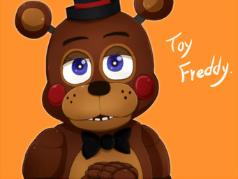 ambiguous_gender anthro blue_eyes bow_tie brown_body clothing freckles hat headgear headwear looking_at_viewer machine multicolored_body red_cheeks solo ill825_(artist) five_nights_at_freddy's five_nights_at_freddy's_2 scottgames toy_freddy_(fnaf) animatronic bear mammal robot ursine 2015 4:3
