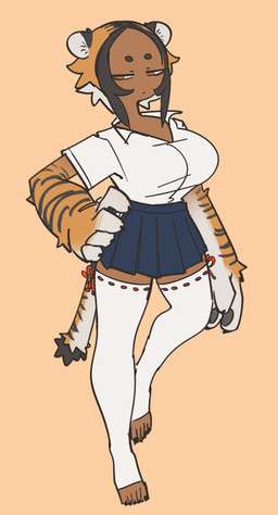 animal_arms big_breasts breasts dark_body dark_skin feet female humanoid_feet orange_background paws plantigrade simple_background solo weeeeps animal_humanoid felid felid_humanoid humanoid mammal mammal_humanoid pantherine pantherine_humanoid tiger_humanoid absurd_res hi_res