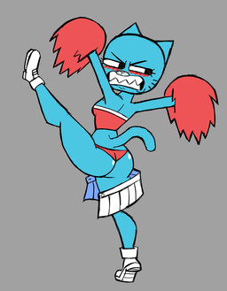 alternate_costume angry anthro bare_shoulders big_butt big_eyes big_mouth_(anatomy) biped black_eyebrows black_eyes black_markings blue_body blue_breasts blue_ears blue_fur blue_tail blush blush_lines blushing_profusely bottomwear bottomwear_down breasts butt button_(fastener) cheerleader cheerleader_outfit clenched_teeth clothed clothed_anthro clothed_female clothing crop_top curved_tail dark_markings embarrassed extended_arms extended_leg eyebrows eyelashes facial_markings female footwear frown fur glistening glistening_butt grey_background grey_markings head_markings head_turned holding_object holding_pom_poms iris light_body light_fur light_markings long_eyelashes looking_back markings mature_anthro mature_female medium_breasts monotone_background monotone_tail multicolored_clothing multicolored_crop_top multicolored_shirt multicolored_topwear muzzle_(marking) no_pupils on_one_leg panties pink_nose plantigrade pointy_ears pom_poms pose prick_ears raised_heel red_blush red_clothing red_panties red_pom_poms red_underwear sharp_teeth shirt shoes simple_background skimpy skirt skirt_down small_nose snout solo standing tail teeth thick_thighs three-quarter_view topwear two_tone_clothing two_tone_crop_top two_tone_shirt two_tone_topwear underwear wardrobe_malfunction whisker_markings white_bottomwear white_clothing white_footwear white_sclera white_shoes white_skirt mrskeliebonez cartoon_network the_amazing_world_of_gumball nicole_watterson domestic_cat felid feline felis mammal 2025 digital_drawing_(artwork) digital_media_(artwork) hi_res