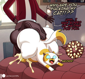 anal anal_penetration anus balls belly belly_inflation bestiality big_balls big_butt big_penis bodily_fluids bottomless brown_body brown_skin butt clothed clothing cum cum_in_vagina cum_inflation cum_inside cum_overflow dark_body dark_skin dialogue dipstick_tail doggystyle duo excessive_cum excessive_genital_fluids exclamation_point female female_penetrated feral feral_penetrated from_behind_position genital_fluids genitals heart_symbol huge_balls huge_butt huge_penis huge_thighs human_on_feral human_penetrating human_penetrating_feral humanoid_genitalia humanoid_penis impregnation inflation interspecies interspecies_impregnation leaking_cum male male/female male_on_feral male_penetrating male_penetrating_female markings multicolored_body open_mouth ovum ovum_with_heart penetration penis profanity quadruped question_mark sex shirt sperm_cell tail tail_markings text thick_thighs tongue tongue_out topwear two_tone_body kiffy_(artist) adventure_time cartoon_network fionna_and_cake fionna_and_cake_(franchise) cake_the_cat marshall_lee domestic_cat felid feline felis human mammal absurd_res english_text hi_res url