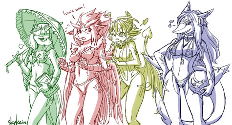 anthro arm_fin ball beach_ball big_breasts bikini black_sclera blush bodily_fluids book bra breast_size_difference breasts claws cleavage clothed clothing cross ear_fins electronics eyewear feathered_wings feathers female fin glasses group hair half-closed_eyes headphones heart_symbol holding_ball holding_object horn inflatable long_hair narrowed_eyes navel non-mammal_breasts one_eye_closed open_mouth pool_toy simple_background skimpy smile sweat swimwear tail tail_fin teeth tongue two-piece_swimsuit umbrella underwear white_background wings wink skykain european_mythology greek_mythology mythology aquatic avian bat equid equine fish horse mammal mythological_avian mythological_bird mythological_creature mythological_equine mythological_firebird phoenix shark unicorn 2014 sketch