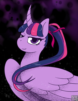 abstract_background alternate_hairstyle female feral hair horn long_hair looking_at_viewer ponytail smile smiling_at_viewer solo wings nx-42 friendship_is_magic hasbro my_little_pony mythology twilight_sparkle_(mlp) equid equine mammal mythological_creature mythological_equine winged_unicorn absurd_res hi_res
