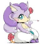 anthro biped blowing_kiss blue_eyes clothed clothing eyelashes flirting fur heart_symbol looking_at_viewer one_eye_closed purple_body purple_fur semi-anthro simple_background sitting solo topless white_background wink nosen himitsu_no_cocotama hirake!_cocotama ruby_(cocotama) cocotama mammal low_res