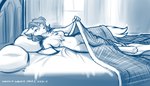 2022 7:4 anthro arm_tuft bed bedroom blue_and_white breasts canid canine canis cassidy_(twokinds) chest_tuft conditional_dnp digital_drawing_(artwork) digital_media_(artwork) digitigrade featureless_breasts featureless_crotch female fur furniture hair hi_res inside inviting inviting_under_covers keidran lifting_covers looking_at_viewer lying mammal monochrome navel nude on_bed on_side pillow presenting_body seductive shoulder_tuft sketch smile solo thigh_gap tom_fischbach tuft twokinds under_covers wolf