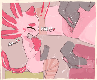 2_penises ambiguous_gender animal_genitalia animal_penis anthro biped blush bodily_fluids clothed clothing disembodied_hand duo fingering freckled_face freckles genital_fluids genital_slit genitals hemipenes legwear male male/ambiguous male_anthro male_focus male_penetrated motion_lines multi_genitalia multi_penis penetration penis sex simple_background slit_fingering slit_play solo_focus stockings tail tapering_penis text notsafeforwanking axo_(notsafeforwanking) amphibian axolotl marine mole_salamander salamander absurd_res digital_media_(artwork) english_text hi_res