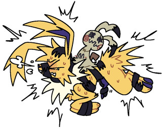 animal_genitalia animal_penis arms_tied bodily_fluids bound distressed duo feral fur genitals knot knotted_penis legs_tied male overstimulation penis restrained restrained_by_tentacles shaking struggling sweat tears tentacle_on_penis tentacles tremble_spikes trembling yellow_body yellow_fur kriddykreme nintendo pokemon eeveelution generation_1_pokemon generation_7_pokemon jolteon mimikyu pokemon_(species) tentacle_creature