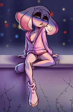 bedroom_eyes breasts candy clothed clothing dessert female food footwear jacket lollipop looking_at_viewer narrowed_eyes one_breast_out panties partially_clothed pink_clothing pink_jacket pink_topwear seductive shoes sitting solo topwear underwear unzipped zipper iseenudepeople nintendo splatoon pearl_(splatoon) animal_humanoid aquatic aquatic_humanoid cephalopod cephalopod_humanoid humanoid inkling mollusk mollusk_humanoid 2020 absurd_res full-length_portrait hi_res portrait