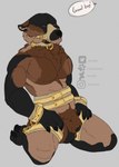 angry animal_genitalia anthro balls bdsm black_body black_fur bondage bound brown_body brown_fur collar cuff_(restraint) featureless_chest fully_sheathed fur genitals good_boy grey_background kneeling male muscular muscular_anthro muscular_male muzzle_(object) muzzled restraints sheath simple_background solo wrist_to_thigh katthekitkat mythology canid canine canis mammal mythological_canine mythological_creature werecanid werecanine werecreature werewolf wolf hi_res