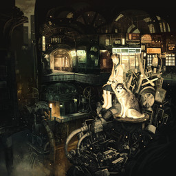 amazing_background city cityscape dark detailed_background duo_focus female feral group high_place realistic scenery_porn science_fiction surrealism koyori canid canine canis human mammal wolf 1:1 detailed
