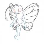1:1 antennae_(anatomy) anthro anthrofied arthropod balls butterfree generation_1_pokemon genitals half-erect hi_res insect insect_wings lepidopteran looking_at_viewer male monochrome nintendo nude open_mouth penis pokemon pokemon_(species) posexe red_eyes simple_background smile solo source_request white_background wings