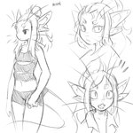 4_ears 6_breasts bra breasts circle_eyebrows clothing eyebrows fangs female hair multi_breast multi_ear navel ponytail solo spats tail teeth underwear whiskers tateoftot voices_of_the_void alien ariral humanoid 1:1 hi_res monochrome sketch