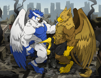 abs anthro balls balls_outline beak biceps big_muscles big_penis boxer_briefs brown_body brown_fur building building_destruction bulge city city_background city_crushing city_destruction cityscape claws clothed clothing crush destruction detailed_bulge duo erection erection_under_clothing feathered_wings feathers feet finger_claws fingers footprint fur genital_outline genitals huge_muscles humanoid_genitalia humanoid_penis landscape_dwarfing macro macro_anthro male masturbation muscular muscular_anthro muscular_male outside paws pecs penile penile_masturbation penis penis_outline ruins sky smile stomping tail toe_claws toes topless underwear vein veiny_penis white_body wings wfa mythology carpo sova avian bird gryphon mythological_avian mythological_creature owl