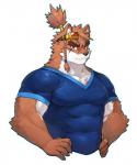 anthro biceps clothing eyewear fur goggles hair male multicolored_body multicolored_fur muscular muscular_anthro muscular_male simple_background solo standing rpbbw epic7 cartuja canid canine mammal 2019 5:6 hi_res