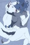 ambiguous_gender anthro blue_hair blue_pawpads duo facial_piercing feet hair hindpaw lip_piercing male pawpads paws piercing romantic romantic_couple spiffybunny inky kaine bull_terrier canid canine canis domestic_dog fox hunting_dog mammal terrier 2014