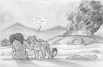 dialogue digitigrade female feral fire ill male quadruped tail tail_tuft text tuft leovictor arthos leya felid lion mammal pantherine 2008 comic english_text greyscale monochrome shaded sketch