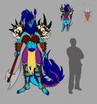 anthro armor big_breasts bone breasts digital_media_(artwork) dracokaito flat_colors fluffy genitals group gynomorph herm_(lore) hi_res intersex model_sheet muscular penis sergal size_difference sketch skull tail warrior