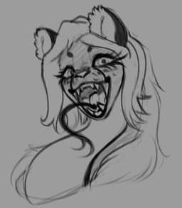 buccinator eyelashes forked_tongue hair long_neck long_tongue looking_at_viewer mouth_shot open_mouth snarling solo teeth tongue flophelia felid leopard mammal pantherine reptile scalie snake digital_media_(artwork) hi_res monochrome sketch