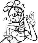 anthro choker clothing conjoined crop_top female gesture hand_gesture jewelry midriff necklace question_mark sassy shirt side_mouth sidemouth solo topwear lecanoscoptical nintendo pokemon farigiraf generation_9_pokemon pokemon_(species) digital_media_(artwork) monochrome sketch