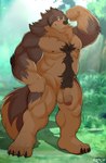 anthro balls barefoot big_muscles body_hair brown_body brown_fur casual_nudity feet flaccid flexing flexing_bicep foreskin fur genitals happy_trail humanoid_genitalia humanoid_hands humanoid_penis looking_at_viewer male manly muscular muscular_anthro muscular_male nature nipples nude outdoor_nudity outside partially_retracted_foreskin pecs penis quads solo unretracted_foreskin gid_g11 canid canine canis domestic_dog mammal mastiff molosser hi_res