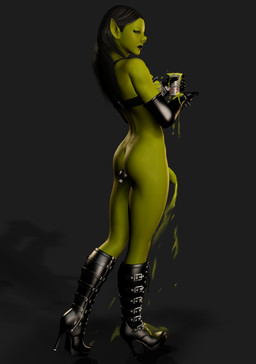 anal anal_penetration bodily_fluids boots breasts butt clothing footwear genital_fluids genitals gynomorph high_heels intersex not_furry peeing penetration penis pig_nose platform_footwear platform_heels sex_toy shoes side_boob solo urine greenstreet hethra humanoid orc hi_res