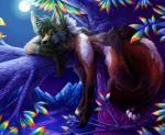 amazing_background anthro black_body black_fur black_nose black_tail_tip brown_body brown_fur claws detailed_background dipstick_tail feet fluffy fluffy_tail fur gloves_(marking) green_eyes grey_body grey_fur in_tree inner_ear_fluff light lying male markings moon moonlight mountain multicolored_body multicolored_ears multicolored_fur multicolored_tail night nude on_front one_eye_closed orange_body orange_fur plant rainbow_body rainbow_ears rainbow_fur relaxing solo tail tail_markings toe_claws toeless_(marking) tree tuft white_body white_fur chibity ritter_(krazykit) canid canine canis domestic_dog german_shepherd herding_dog mammal pastoral_dog 2018 colorful_theme detailed hi_res