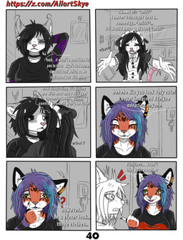 anthro black_eyes black_nose bodily_fluids clothing dialogue duo female fur gloves grey_body grey_fur handwear maid_uniform male pink_nose simple_background tears text uniform white_body white_fur allartskye evelyne_(allartskye) kia_(allartskye) tyara_(allartskye) american_opossum domestic_cat felid feline felis mammal marsupial pantherine tiger comic english_text hi_res url