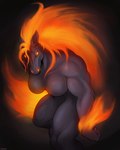 anthro biceps breasts featureless_breasts featureless_crotch female fire glowing glowing_eyes holidays looking_at_viewer mane muscular muscular_anthro muscular_female nude simple_background solo corrsk halloween equid equine horse mammal nightmare_(species) 2024 4:5 digital_media_(artwork) hi_res