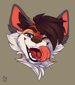 anthro blue_eyes bodily_fluids brown_hair cheek_tuft facial_tuft fluffy fur grey_body grey_fur hair licking licking_lips looking_at_viewer male one_eye_closed orange_body orange_fur red_body red_fur saliva saliva_on_tongue smile solo teeth tongue tongue_out tuft white_body white_fur wink winking_at_viewer muzz ferox_(feroxdoon) canid canine fox mammal red_fox true_fox absurd_res headshot_portrait hi_res portrait nonbinary_(lore)