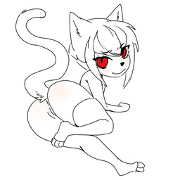 anthro anus butt clothing eyebrow_through_hair eyebrows feet female genitals hair legwear looking_at_viewer looking_back looking_back_at_viewer lying mouth_closed nude on_side raised_eyebrow rear_view red_eyes short_hair sidelocks simple_background solo tail thigh_highs translucent translucent_hair vulva white_background white_body white_hair young young_anthro young_female aoizuri ghost_(claralaine) domestic_cat felid feline felis ghost mammal spirit 1:1 2019 sketch