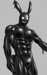 featureless_crotch latex liquid_latex male muscular muscular_male simple_background solo alabuster lagomorph leporid mammal rabbit 5:8 absurd_res hi_res