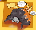anthro blush bodily_fluids butt clothed clothing cosplay_pikachu_(costume) duo fur male mask musk musk_clouds overweight overweight_anthro overweight_male simple_background smile sniffing sweat tail text yellow_body yellow_fur softpandabear nintendo pokemon cosplay_pikachu_(character) pikachu_libre generation_1_pokemon mammal pikachu pokemon_(species) rodent absurd_res digital_media_(artwork) english_text hi_res