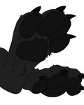 4_toes ambiguous_gender anthro barefoot black_body black_fur black_pawpads canid canine claws feet foot_focus fur lydiapaw mal0 mammal monochrome monster pawpads paws scp-1471 scp-1471-a scp_foundation simple_background solo toe_claws toes