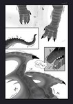 absurd_res ambiguous_gender bodily_fluids claws comic dragon drooling english_text european_mythology fangs feral finger_claws greyscale growth hi_res membrane_(anatomy) membranous_wings mid_transformation monochrome mythological_creature mythological_scalie mythology open_mouth saliva scalie sharp_teeth snout snout_growth solo speech_bubble tail tail_growth teeth text tinypigdraws transformation transformation_sequence western_dragon william_(tinypigdraws) wing_growth wings