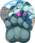 4_toes anthro big_breasts blue_body blue_eyebrows blue_eyes blue_fur blue_hair blue_nose blue_pawpads breasts building city clothing eyebrows feet female foot_focus fur hair huge_breasts looking_down macro mousepad pawpads paws pink_clothing pink_topwear smile solo stomping toes topwear conditional_dnp zp92 nintendo pokemon lumi_(zp92) eeveelution generation_4_pokemon glaceon pokemon_(species) 2017 2024 hi_res