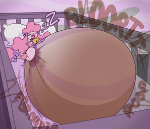 ambiguous_form bell bell_collar big_diaper bottomwear bow_ribbon clothing collar crib curly_hair diaper dress eyelashes eyes_closed feces female floppy_ears fur hair head_on_pillow long_ears lying on_back onomatopoeia open_mouth pillow pink_body pink_fur pink_hair pooping skirt sleep_pooping sleeping soiled_diaper soiling soiling_diaper solo sound_effects stink_fumes stink_lines tail tail_tuft text tuft unclean_diaper used_diaper vowelless vowelless_sound_effect zzz dummydoodles canid canine canis domestic_dog mammal poodle 2025 hi_res trans_(lore) trans_woman_(lore)