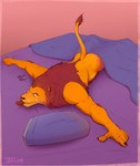 anthro bed butt furniture male mane muscular nude raised_tail solo tail tongue tongue_out timberdonk felid lion mammal pantherine absurd_res hi_res